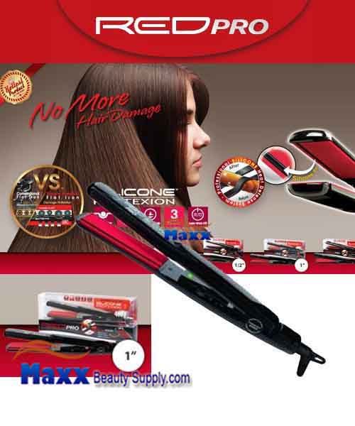Red Pro by Kiss #FIPS10 Silicone Protexion Hair Straightening Flat Iron - 1"